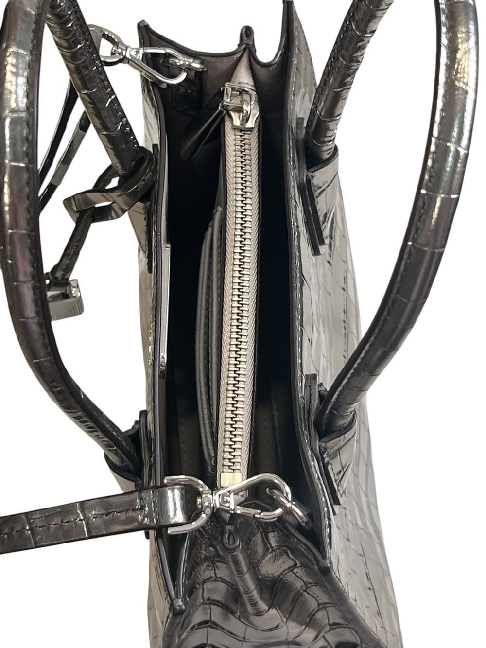 Michael Kors Mercer Gunmetal Metallic Croc Embossed Leather Crossbody Bag NWOT - Picture 10 of 14